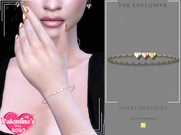 Sims 4 — Heart Bracelet by Glitterberryfly — A silver, rose gold and gold heart bracelet