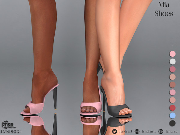 Sims 4 — Mia Shoes by LVNDRCC — Sandals with a wide strap on a rectangular statement heel, in a variety of neutral and