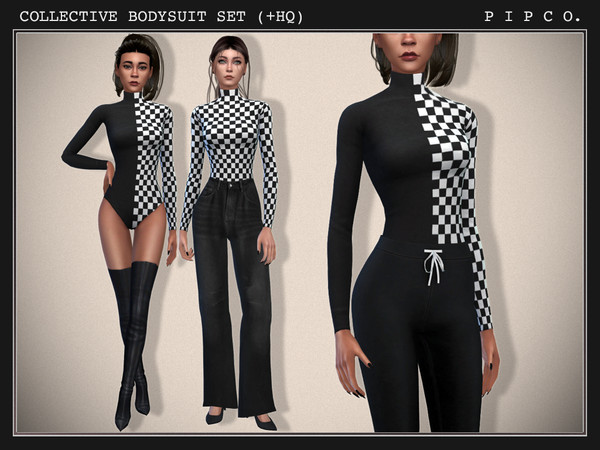 Sims 4 — Collective Bodysuit Set - THE FUTURE IS NOW Collection. by Pipco — A checkered bodysuit in 6 swatches. There are