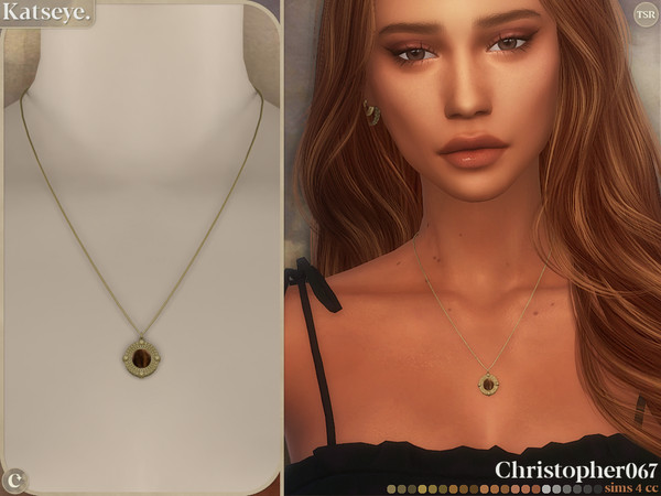 Sims 4 — Katseye Necklace by christopher0672 — This is a simple and elegant textured oval tiger's eye gemstone pendant