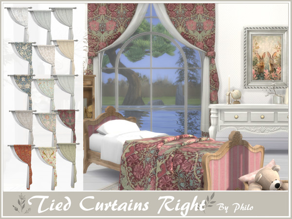 Sims 4 — Philo_Sophie Tied Curtain Right by philo — This set will give your country houses a cottagecore aesthetic: