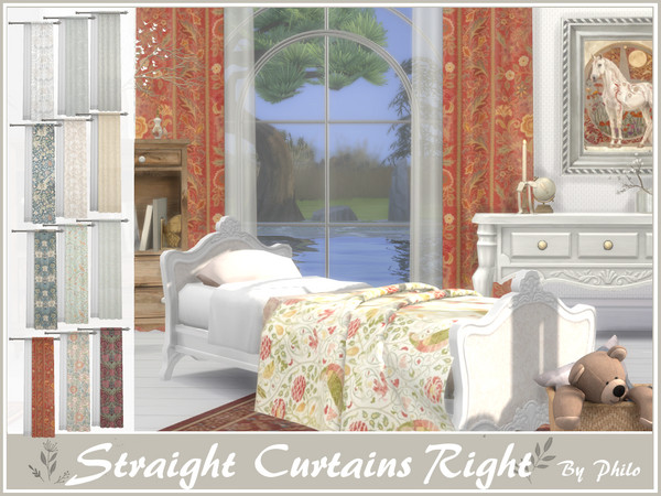 Sims 4 — Philo_Sophie Straight Curtain Right by philo — This set will give your country houses a cottagecore aesthetic: