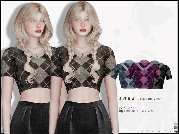 Sims 4 — Edna Crop With Collar by _ironik_ — -10 Colors
