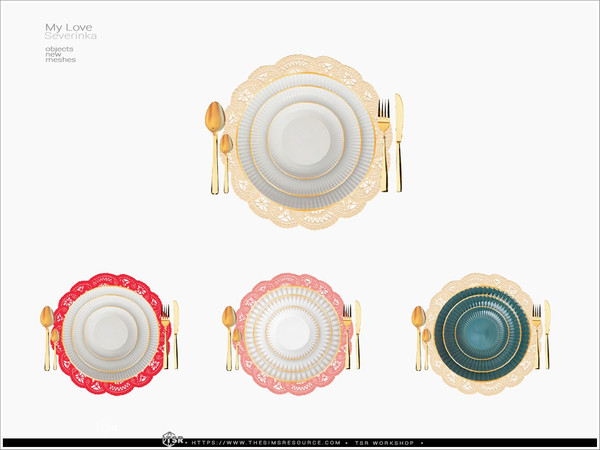 Sims 4 — My Love - tableware by Severinka_ — A set of decor for decorating a festive table in a romantic style.