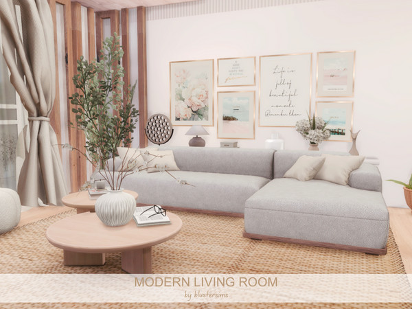Sims 4 — Modern Living Room by BlusterSims — Modern and spacious living room with a clean and minimal decor theme. Size: