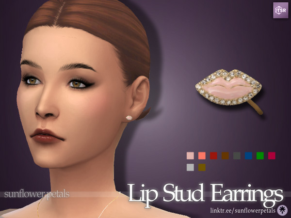 Sims 4 — Lip Stud Earrings by SunflowerPetalsCC — A pair of small stud earrings shaped like lips. Comes in 10 colors. BGC