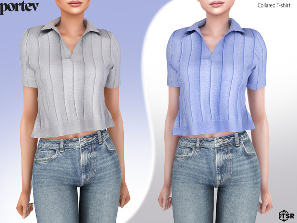 Sims 4 — Collared T-shirt by portev — new Mesh 7 colors