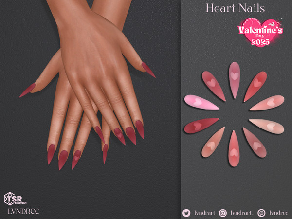 Sims 4 — Heart Nails by LVNDRCC — Medium length nails with a trendy blush ombre detail and a heart impression, in a