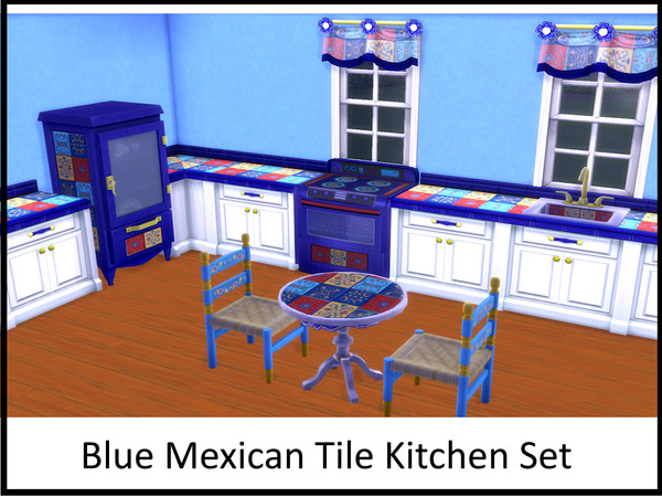 Sims 4 — Blue Mexican Tile Kitchen Table by ayshala2 — Back to cobalt blue! This Mexican Tile Kitchen Set is both lively