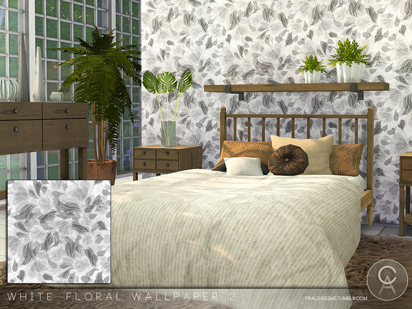 Sims 4 — White Floral Wallpaper 2 by Pralinesims — By Pralinesims