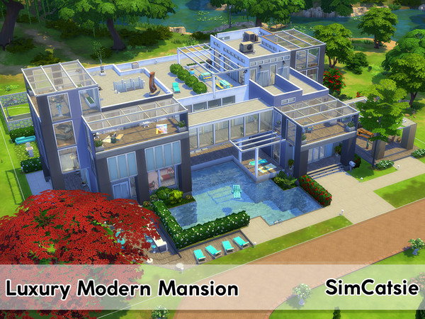 Sims 4 — Luxury Modern Mansion - No CC by SimCatsie — A full modern mansion with everything a family of 8 sims and a