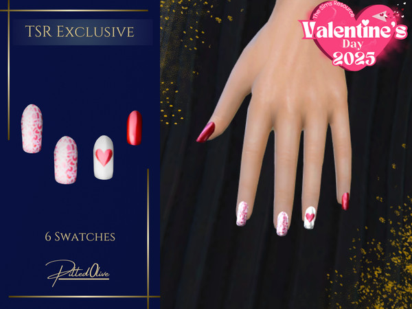 Sims 4 — In Love Nails by Pitted0live — Cute square valentines day nails Custom catalog image