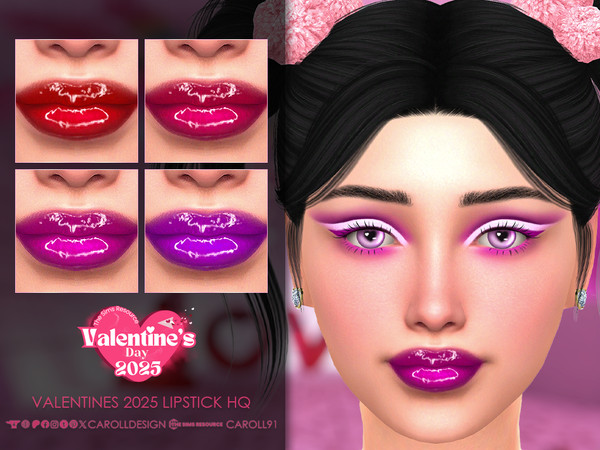 Sims 4 — Valentines 2025 Lipstick HQ by Caroll912 — A 4-swatch high gloss lipstick in the Valentines colour palette. It