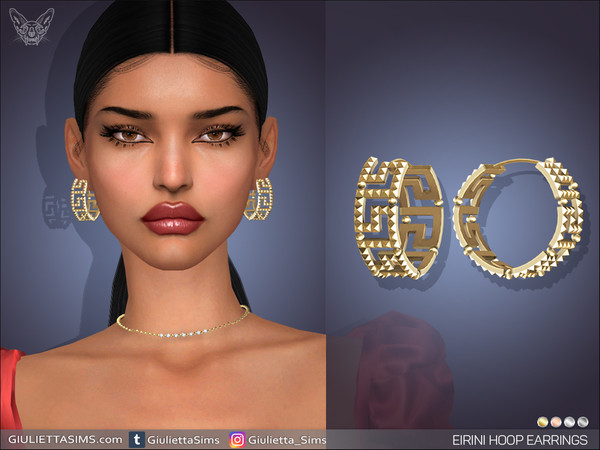 Sims 4 — Eirini Hoop Earrings by feyona — Eirini Hoop Earrings come in 4 colors of metal: yellow gold, white gold, rose