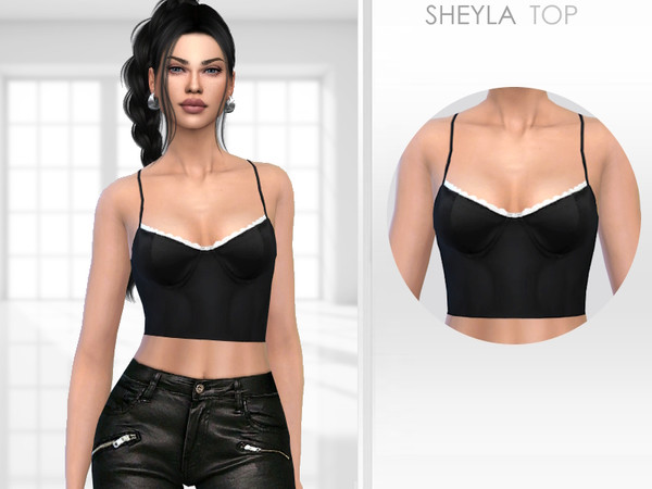 Sims 4 — Sheyla Top by Puresim — Black top for female sims.