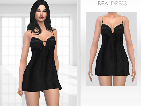 Sims 4 — Bea Dress by Puresim — Black silk dress for female sims.