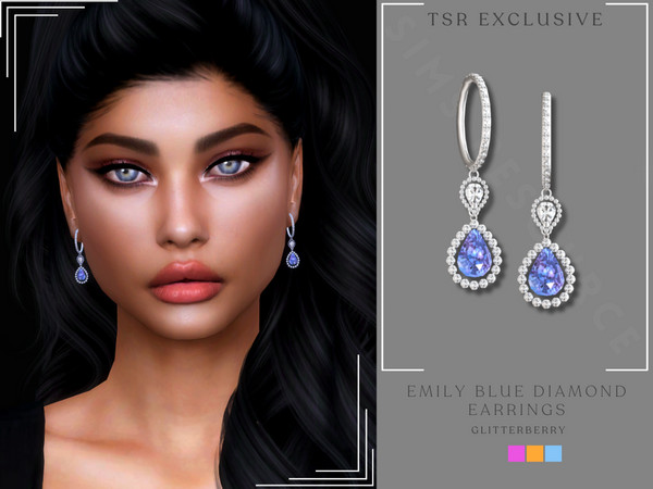 Sims 4 — Emily Blue Diamond Earrings by Glitterberryfly — A diamond drop earring with blue gemstones Sim by Divaka45-