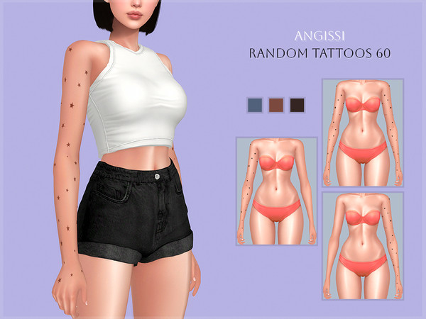 Sims 4 — Random tattoos 60 by ANGISSI — PREVIEWS MADE USING HQ MOD 3 colors