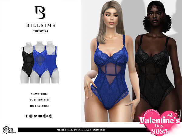 Sims 4 — Mesh Frill Detail Lace Bodysuit by Bill_Sims — This bodysuit features a mesh material with a frill detail and
