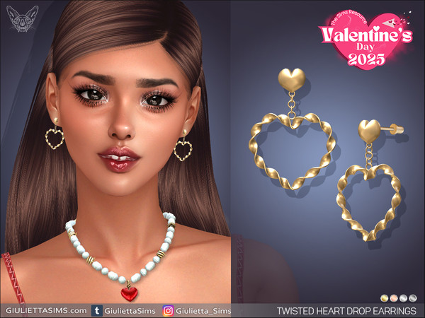 Sims 4 — Twisted Heart Drop Earrings by feyona — Twisted Heart Drop Earrings come in 4 colors of metal: yellow gold,