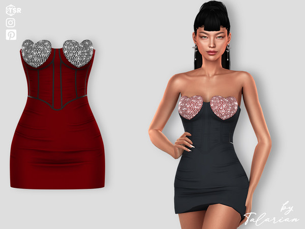 Sims 4 — Skye Dress by talarian — A glamorous strapless mini dress with a structured corset design and rhinestone heart