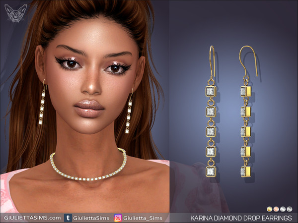 Sims 4 — Karina Diamond Drop Earrings by feyona — Karina Diamond Drop Earrings with princess cut diamonds come in 4