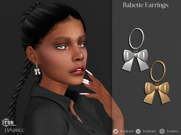 Sims 4 — Babette Earrings by LVNDRCC — Small hoops with a bow charm, in polished gold and silver.