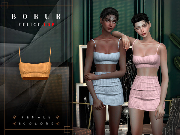 Sims 4 — Felice crop top by Bobur2 — cropped top with ribbed texture on thin straps for female 8 colors I hope you like