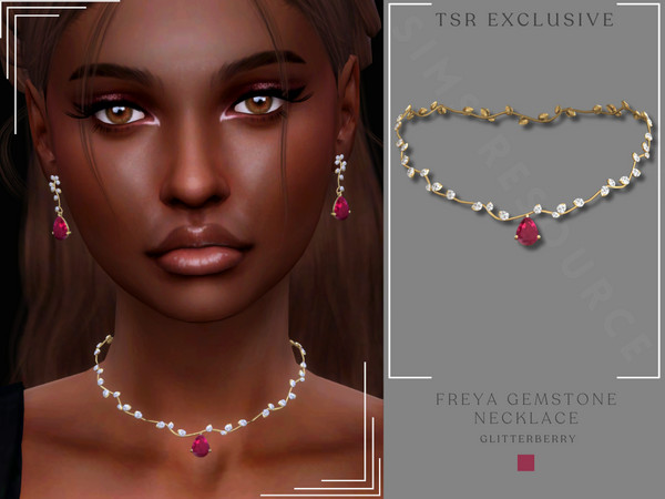 Sims 4 — Freya Gemstone Necklace by Glitterberryfly — A gold wave necklace with diamonds and ruby gemstone