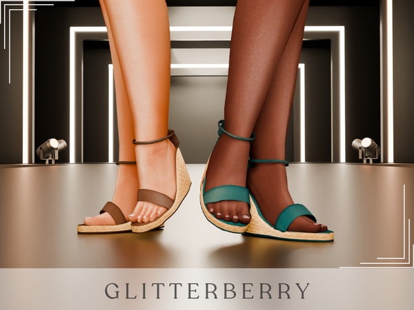 Sims 4 — Leigh Summer Shoes by Glitterberryfly — A summer wedge heel shoe. Comes in brown, green, red, pink and light