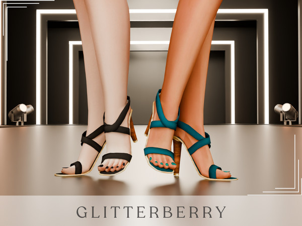 Sims 4 — Iona Black Heels by Glitterberryfly — A black block heel shoe with wooden accents