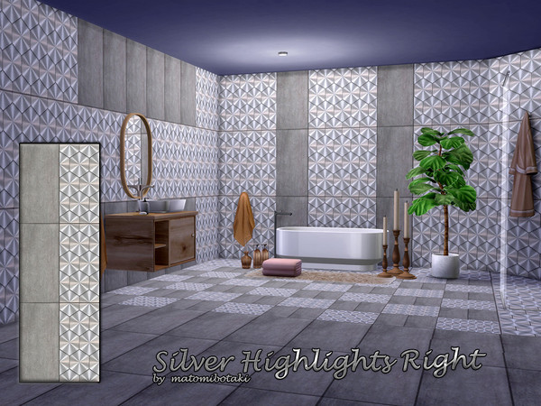 Sims 4 — Silver Highlights Right.package by matomibotaki — Modern wall tile set with silver highlights with 4 combinable