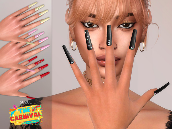 Sims 4 — Carnival Coffin Crystals Nails by Suzue — New Mesh (Suzue)