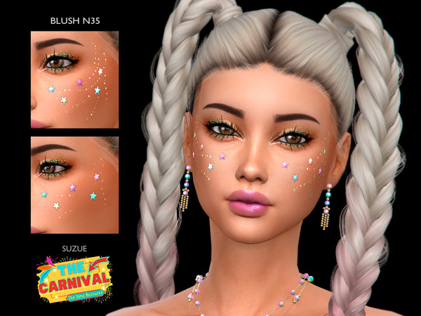 Sims 4 — Carnival Stars Blush N35 by Suzue — Shiny Glitter Stars Blush 10 Swatches