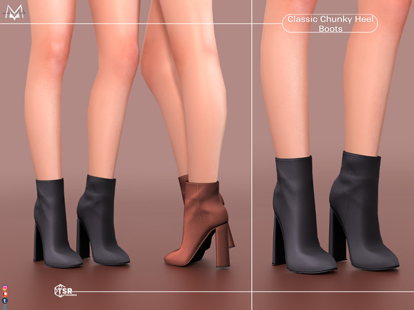 Sims 4 — Classic Chunky Heel Boots S491 by Mermalade — New Mesh