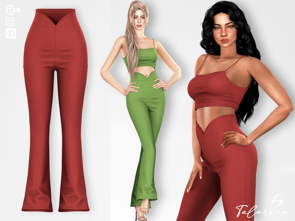 Sims 4 — Katalina Pants by talarian — High-waisted flared pants with a V-cut waistband Part of a set (see