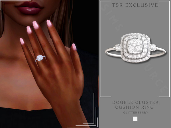 Sims 4 — Double Cluster Cushion Ring by Glitterberryfly — A double diamond cluster engagement ring