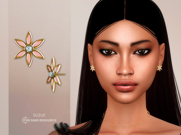 Sims 4 — Flower Earrings by Suzue — New Mesh (Suzue)