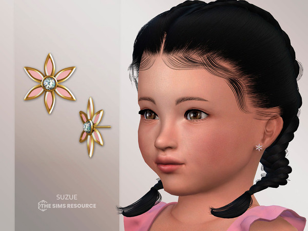 Sims 4 — Flower Earrings Toddler by Suzue — New Mesh (Suzue)