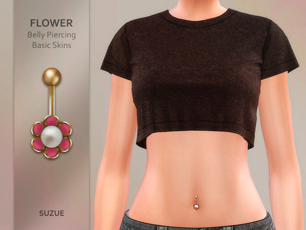 Sims 4 — Flower Belly Piercing Basic Skins by Suzue — New Mesh (Suzue)