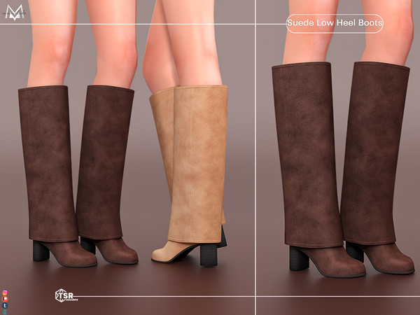 Sims 4 — Suede Low Heel Boots S493 by Mermalade — New Mesh