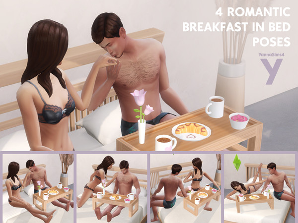 Sims 4 — Pose Pack - Romantic Breakfast In Bed by YannaSims4CC — Hi! This is a special set (not early access) made as a