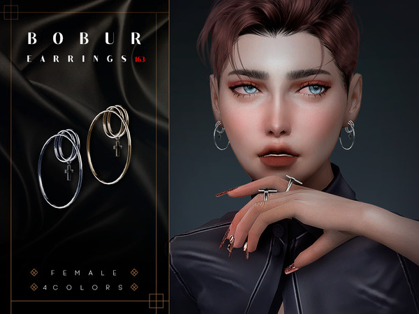 Sims 4 — Hoop Earrings by Bobur2 — Hoop earrings with a cross pendant for female 4 colors I hope you like it