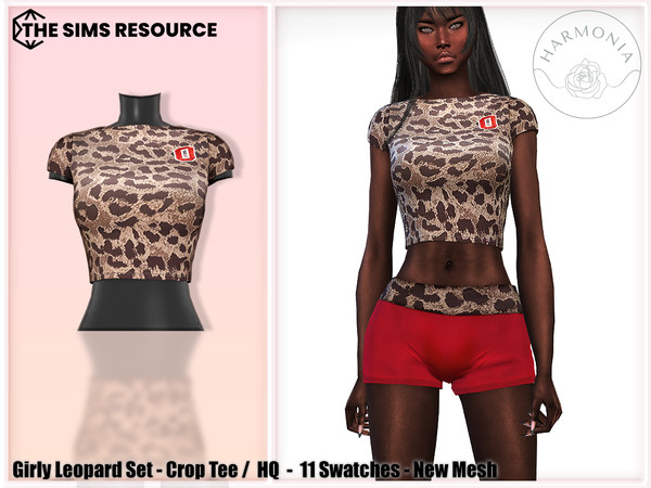 Sims 4 — Girly Leopard Set - Crop Tee by Harmonia — New Mesh