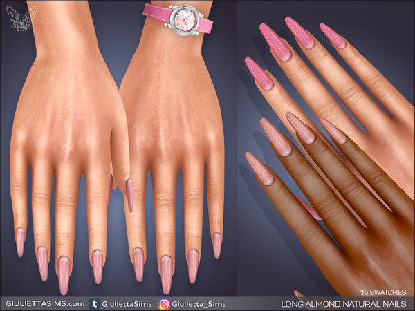 Sims 4 — Long Almond Natural Nails by feyona — Long Almond Natural Nails come with 15 swatches. * Fingernails category