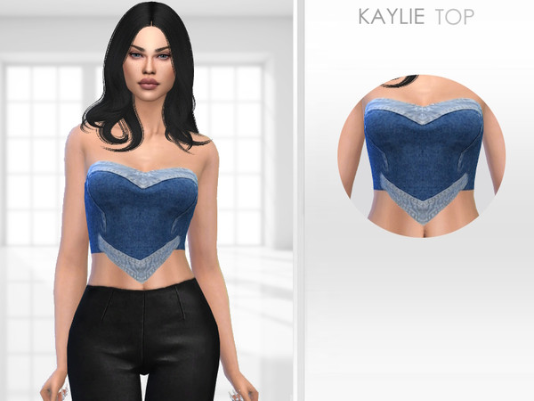 Sims 4 — Kaylie Top by Puresim — Denim top for female sims