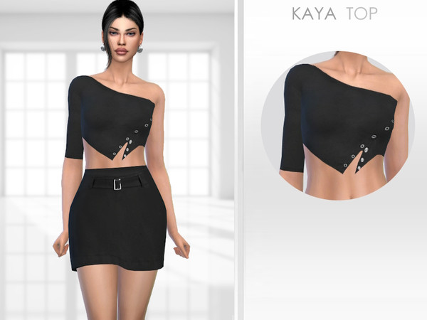 Sims 4 — Kaya Top by Puresim — Black top for female sims
