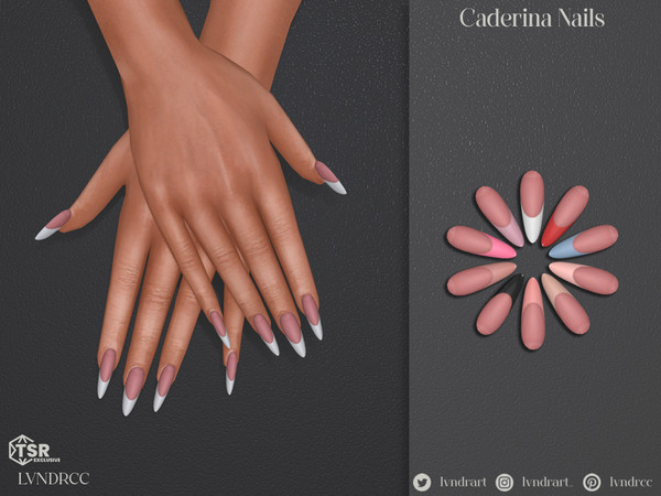 Sims 4 — Caderina Nails by LVNDRCC — Classic almond manicure on a warm pink base, in a variety of pastel and neutral
