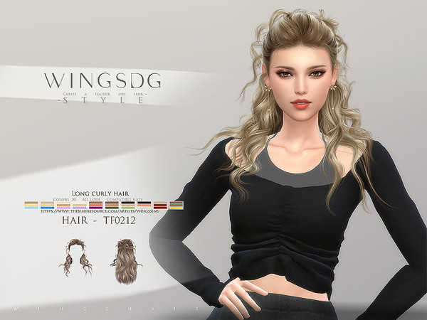 Sims 4 — WINGS-TF0212-Long curly hair by wingssims — Colors:30