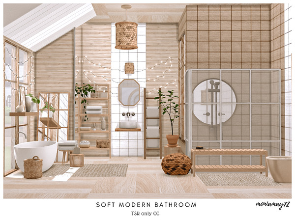 Sims 4 — Modern Soft Bathroom by Moniamay72 — A beautiful modern Bathroom in light wooden colors.